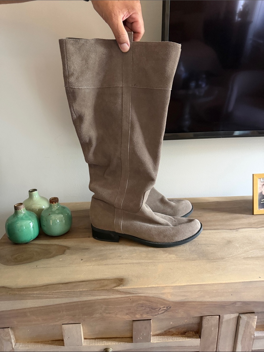 Taupe Suede Knee-High Boots